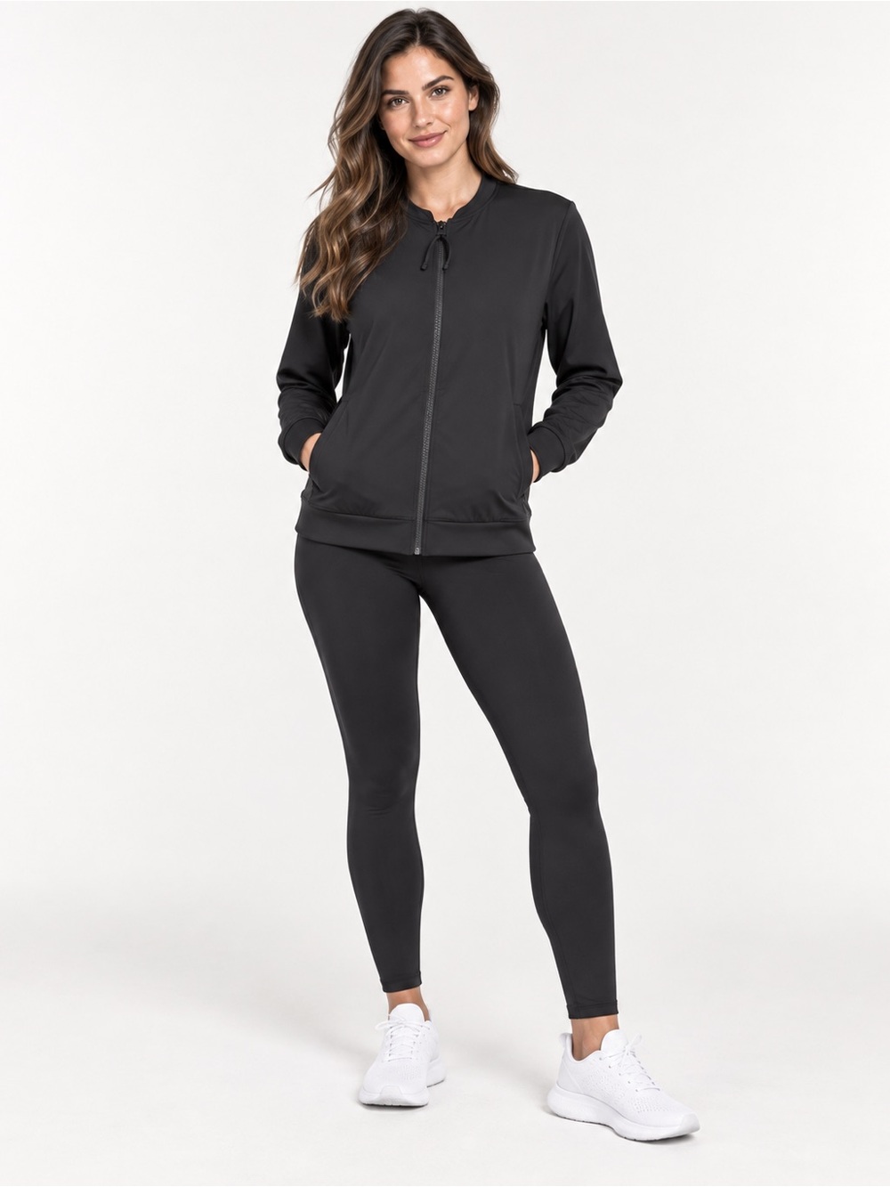 Anne Cole Black Zip-Front Active Bomber Jacket